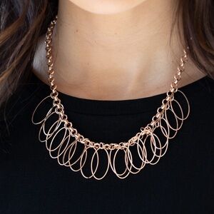 Paparazzi Rose Gold Silver Toned Loop Necklace & Earrings Set
